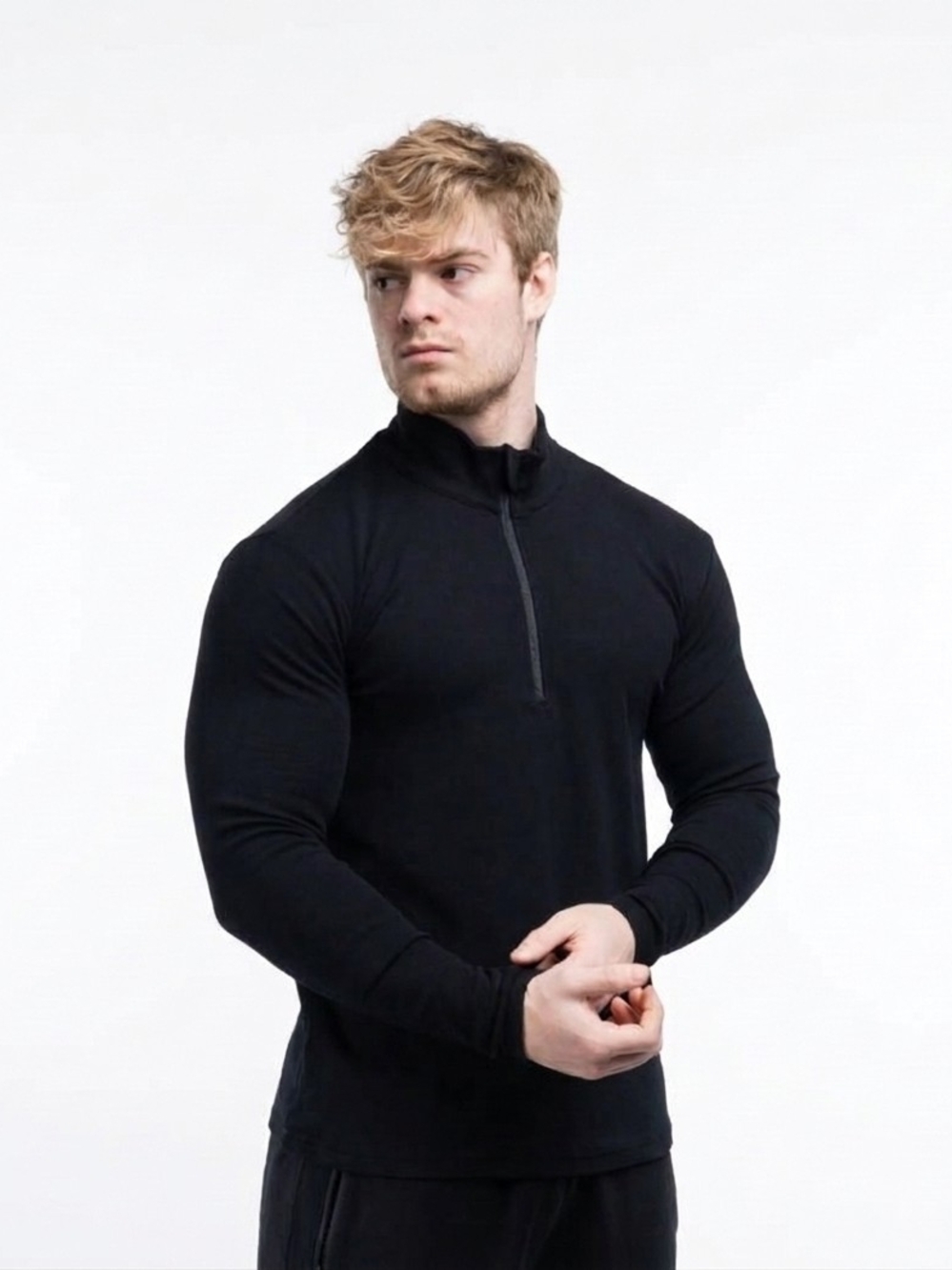 EKKO VISION Black Blank Quarter Zip Long Sleeve Rayon Spandex Top NEW NIP